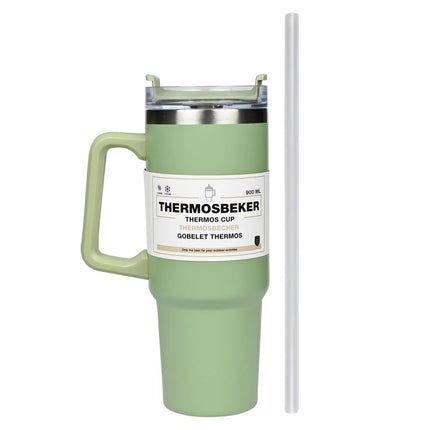 Benson Thermosbeker 900 ml - Groen - Inclusief Rietje - Geschikt voor Auto Bekerhouders