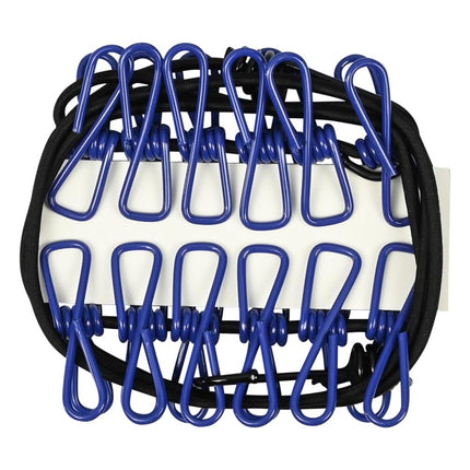 Benson Draagbare Elastische Waslijn - 1,9m tot 3,2m - Inclusief 12 Knijpers - Zwart/Blauw