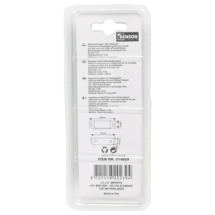 Benson Magneetsnapper XL - 85 mm - Inclusief Sluitplaat en Schroeven - Wit