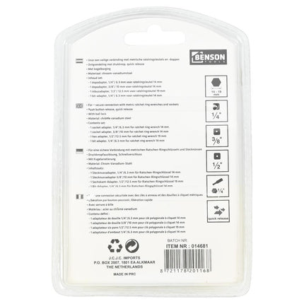 Benson Adapterset voor Ratelringsleutel - 4-delig - Quick-Release - Cr-V