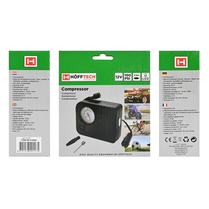 Hofftech Compacte 12V Compressor - 100 PSI - Voor Auto, Fiets & Sport