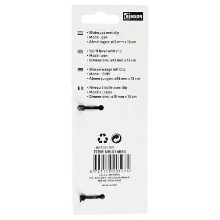 Benson Waterpas Pen 13 cm - Aluminium - Compact en Licht