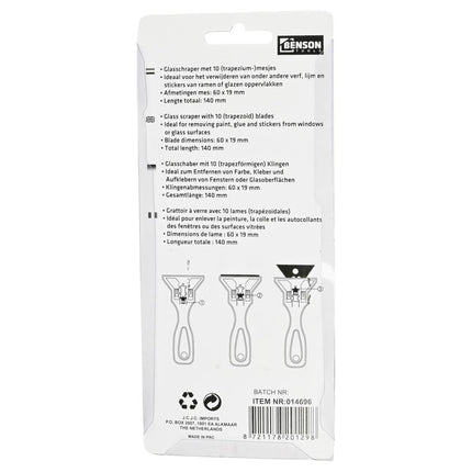 Benson Glasschraper 140 mm - Inclusief 10 Reservemessen