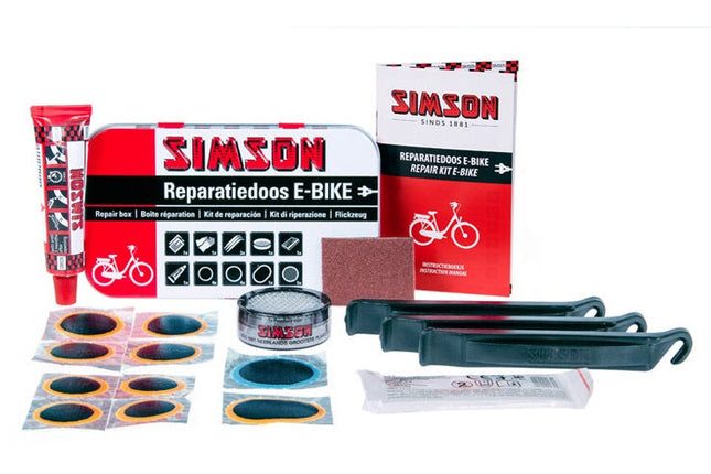 Simson Reparatiedoos E-bike - Complete Bandenplakset - Inclusief Handschoenen & Velgbeschermende Bandenlichters