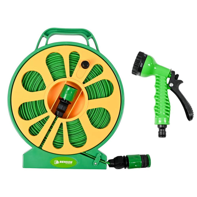 Benson Compacte Tuinslangset - 15 Meter - Inclusief Haspel & 7-Standen Sproeikop