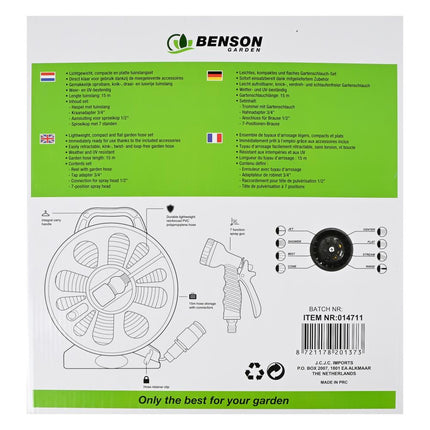 Benson Compacte Tuinslangset - 15 Meter - Inclusief Haspel & 7-Standen Sproeikop