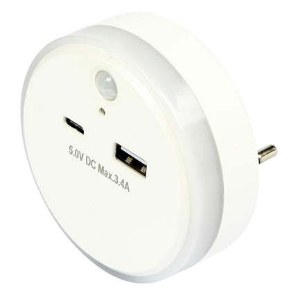 Benson Nachtlamp met USB-A/C - Dag/Nacht & PIR Sensor - Warm Wit