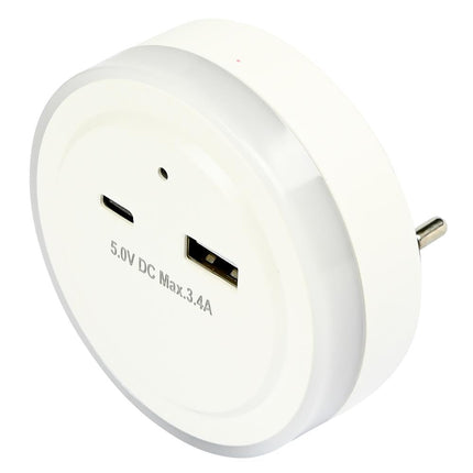 Benson Nachtlamp met USB-A & USB-C - 17 Watt - Dag/Nacht Sensor - Wit