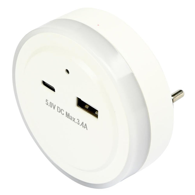 Benson Nachtlamp met USB-A & USB-C - 17 Watt - Dag/Nacht Sensor - Wit