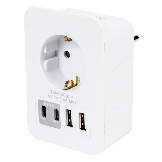 Benson Stopcontact met 2 USB-A en 2 USB-C Poorten - Kinderbeveiliging - Telefoon Dock
