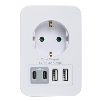 Benson Stopcontact met 2 USB-A en 2 USB-C Poorten - Kinderbeveiliging - Telefoon Dock