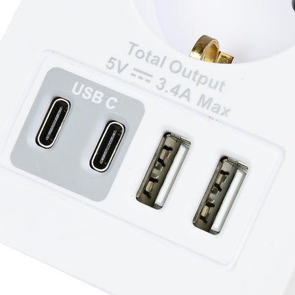 Benson Stopcontact met 2 USB-A en 2 USB-C Poorten - Kinderbeveiliging - Telefoon Dock