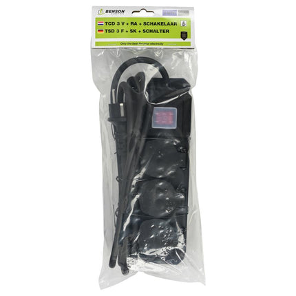 Benson Spatwaterdichte Stekkerdoos – 3-voudig – 3 meter – Schakelaar – IP44