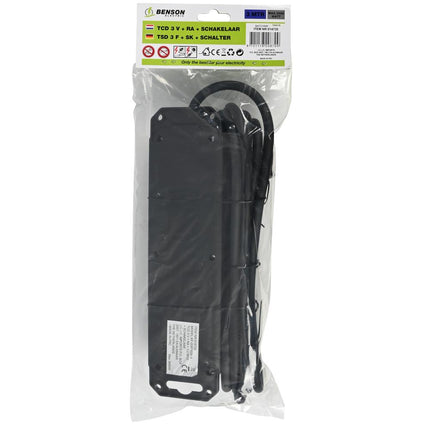 Benson Spatwaterdichte Stekkerdoos – 3-voudig – 3 meter – Schakelaar – IP44