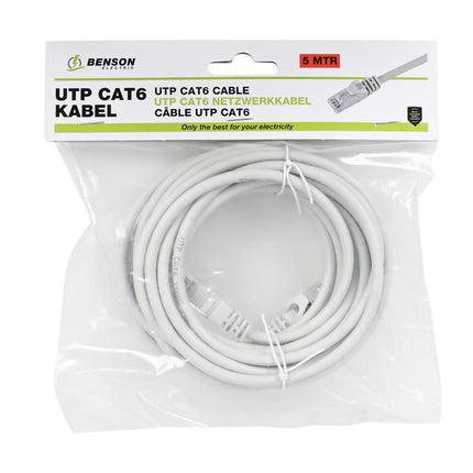Benson UTP CAT6 Kabel - 5 meter - Lichtgrijs - High Speed - RJ45