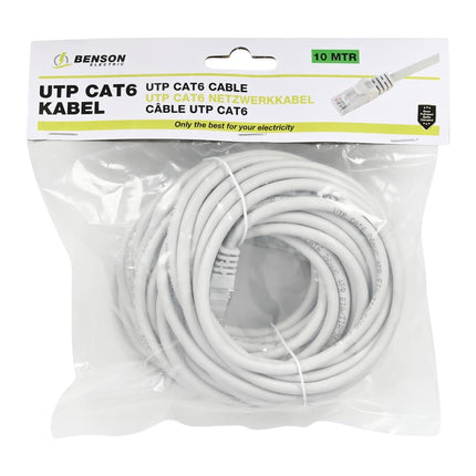 Benson UTP CAT6 Kabel - 10 meter - Lichtgrijs - High Speed - RJ45