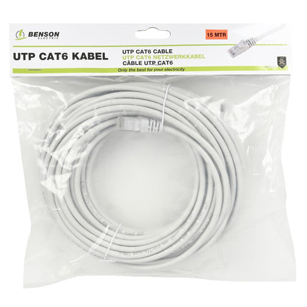 Benson UTP CAT6 Kabel - 15 meter - Lichtgrijs - High Speed - RJ45