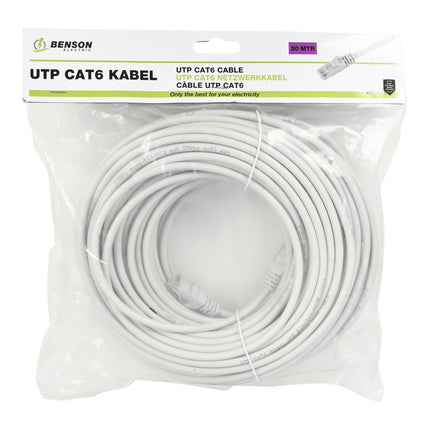 Benson UTP CAT6 Kabel - 30 meter - Lichtgrijs - High Speed - RJ45