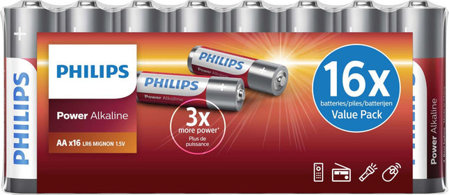 Philips AA Batterijen - LR6 - 1.5V - 16 stuks - Power Alkaline - Voordeelverpakking