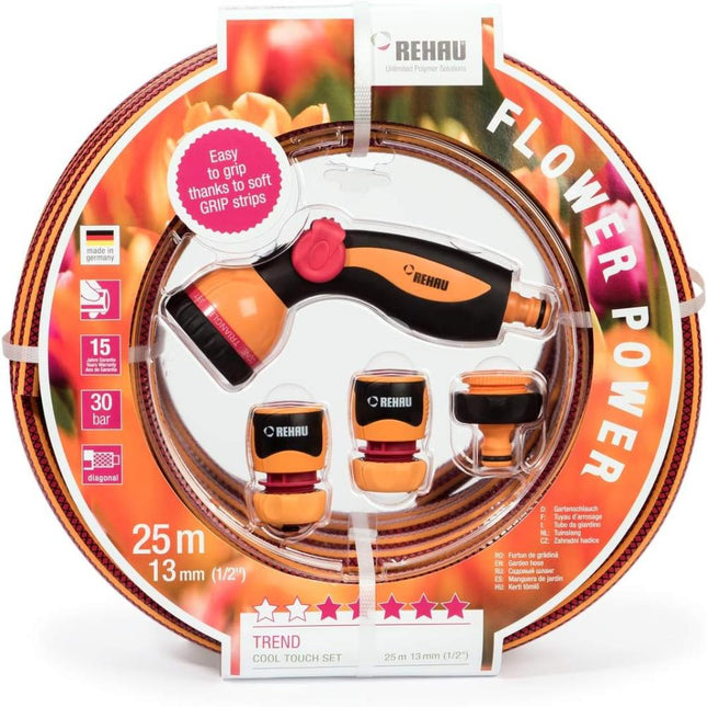 Rehau Tuinslangset - 25 Meter - Compleet met 7-Standen Spuitpistool - Oranje/Rood