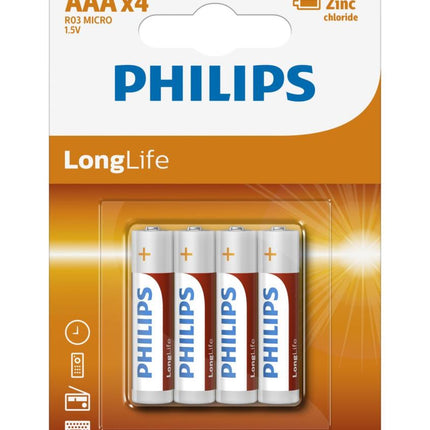Philips LongLife AAA Batterijen - R03 - 1.5V - 4 stuks