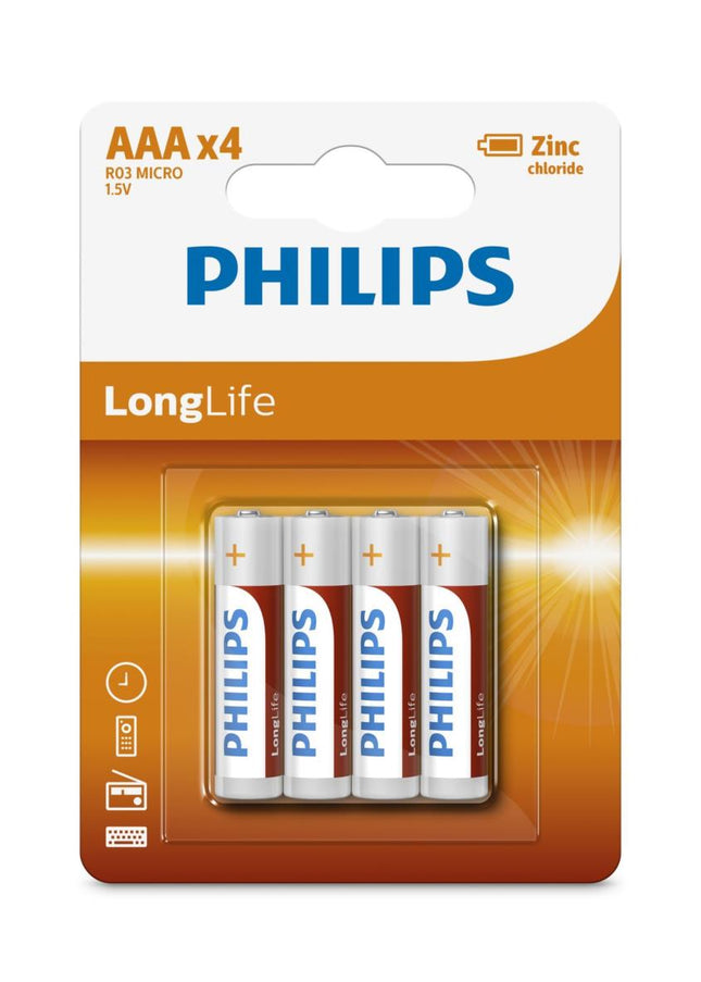 Philips LongLife AAA Batterijen - R03 - 1.5V - 4 stuks