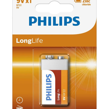 Philips LongLife 9V Batterij - 6F22 - Blokbatterij - Zink-Chloride