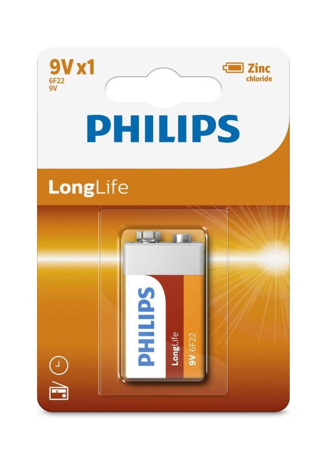 Philips LongLife 9V Batterij - 6F22 - Blokbatterij - Zink-Chloride
