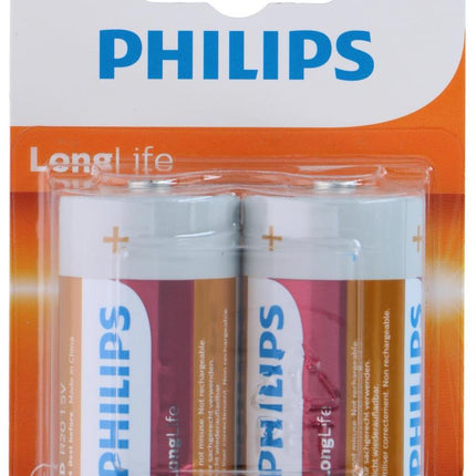 Philips LongLife D Batterijen - R20 - 1.5V - 2 stuks