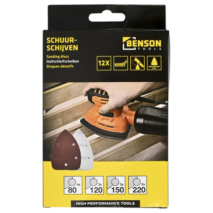 Benson Driehoek Schuurschijven – 140 x 95 mm – 12-delig – K80/120/150/220