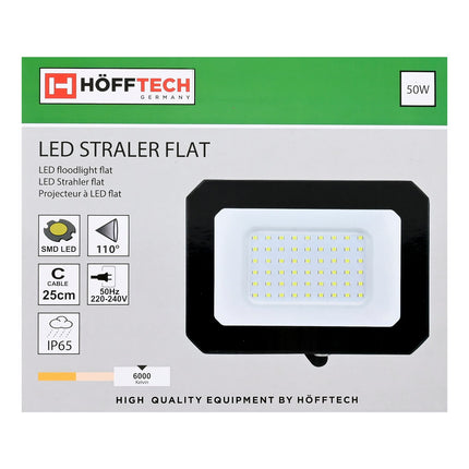 Hofftech LED Straler Flat - 50W - 5000 Lumen - IP65 - 6000K