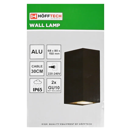 Hofftech Wandlamp Vierkant Hoog Up & Down Light – Aluminium – 30 cm – IP65