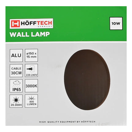 Hofftech Wandlamp Rond Plat – 10W – Zwart Aluminium – Ø 15 cm