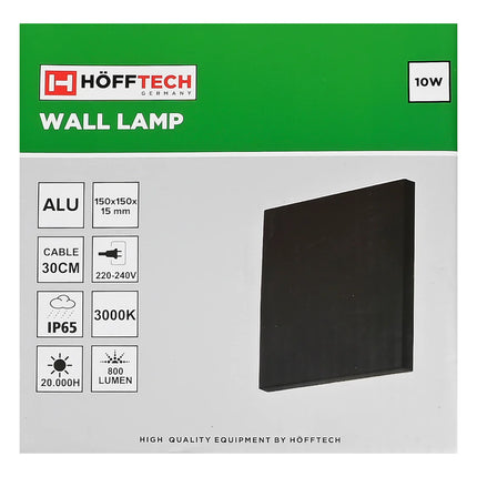 Hofftech Wandlamp Vierkant Plat – 10W – Zwart Aluminium – 15 x 15 cm