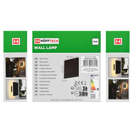 Hofftech Wandlamp Vierkant Plat – 10W – Zwart Aluminium – 15 x 15 cm