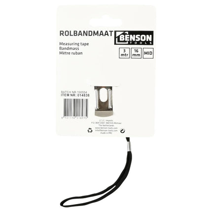 Benson Rolbandmaat 3 meter x 16 mm - Compact & Betrouwbaar