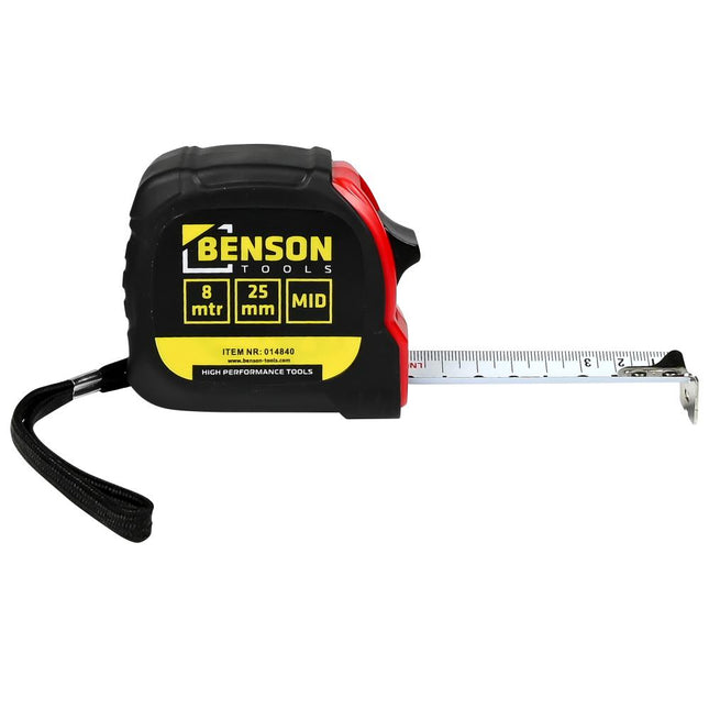 Benson Rolbandmaat 8 meter x 25 mm - MID Gecertificeerd