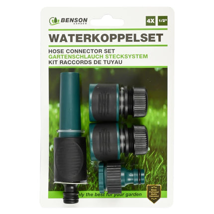 Benson Waterkoppelset 4-Delig - 1/2" Soft Grip - Met Verstelbare Sproeikop