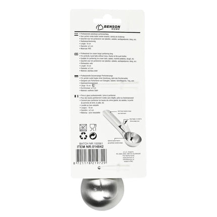 Benson Professionele IJsschep met Drukknop - RVS - Ø 5 cm - 18 cm