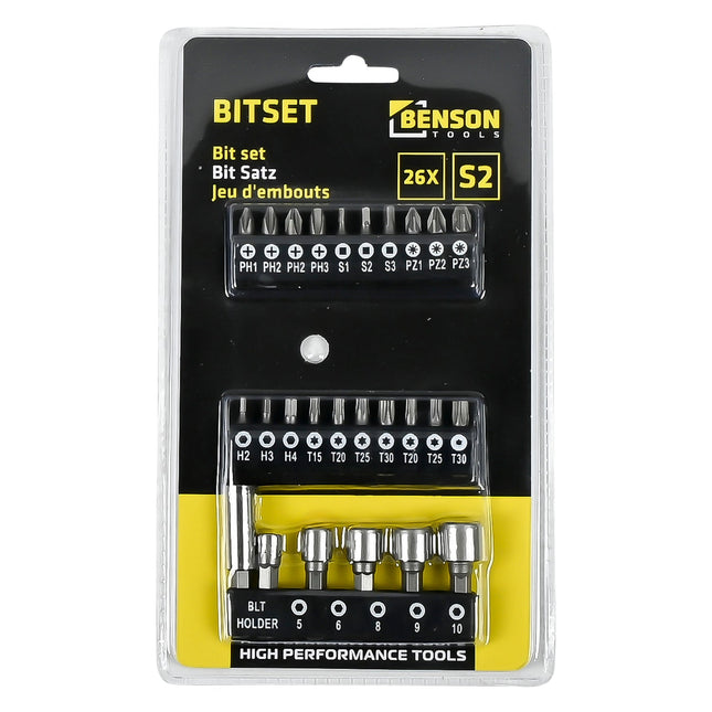 Benson Bitset - 26-delig - S2 Staal - Professionele Kwaliteit