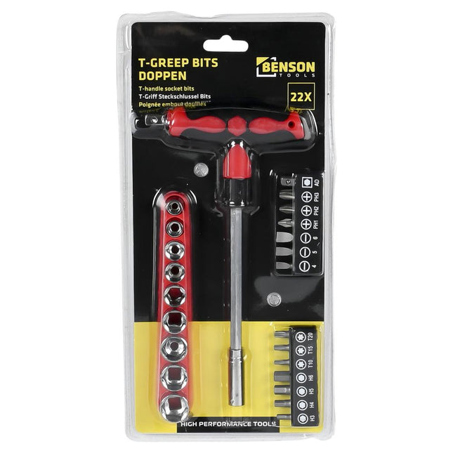 Benson T-greep Bits- en Doppenset - 22-delig - Maximale Grip