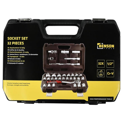 Benson Dopsleutelset - 32-delig - 1/2" Opname - Carbonstaal - Mat Finish