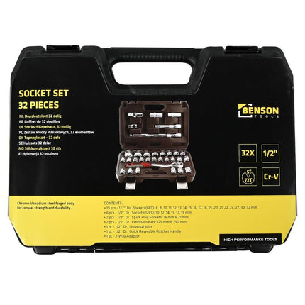 Benson Dopsleutelset - 32-delig - 1/2" Opname - Carbonstaal - Mat Finish