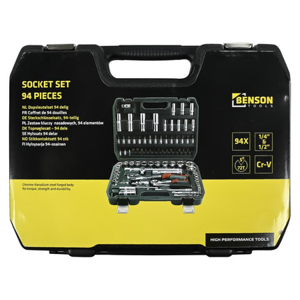 Benson Dopsleutelset - 94-delig - 1/4" & 1/2" Opname - Carbonstaal