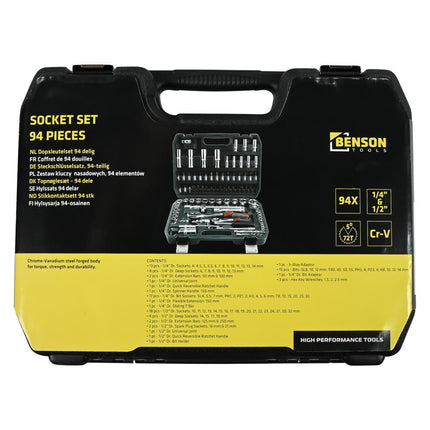 Benson Dopsleutelset - 94-delig - 1/4" & 1/2" Opname - Carbonstaal