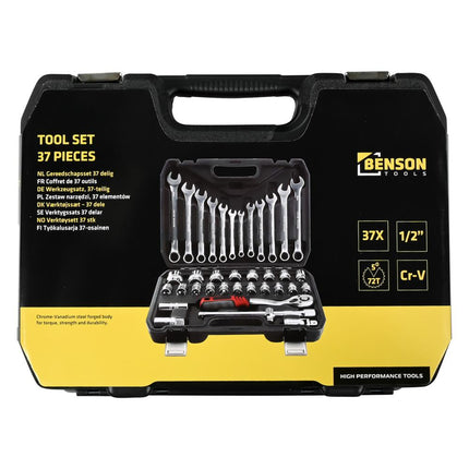 Benson Gereedschapset - 37-delig - Inclusief Doppen en Accessoires - Mat Finish