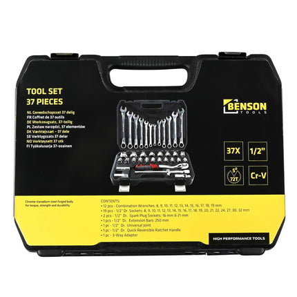 Benson Gereedschapset - 37-delig - Inclusief Doppen en Accessoires - Mat Finish