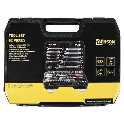 Benson Gereedschapset - 82-delig - 1/4" & 1/2" Opname - Carbonstaal