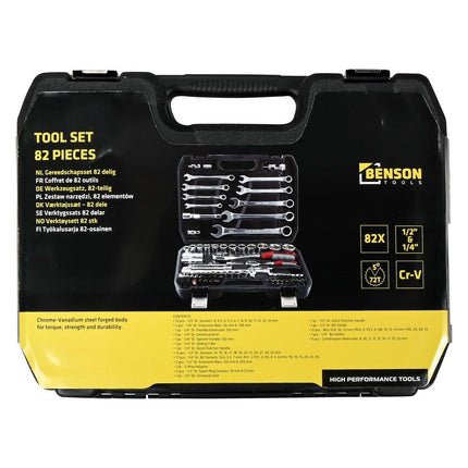 Benson Gereedschapset - 82-delig - 1/4" & 1/2" Opname - Carbonstaal