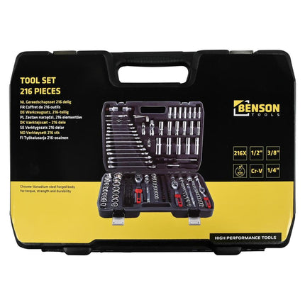 Benson Gereedschapset - 216-delig - 1/4", 3/8" & 1/2" - Carbonstaal - Mat Finish